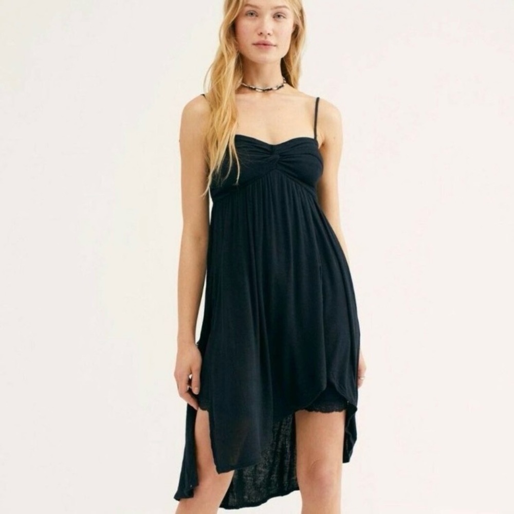 Free People Side Swept Open Skirt Dress Tunic Straps Strapless Dress Navy M NWT